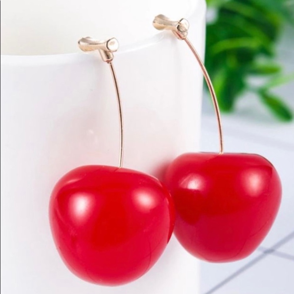 Cherry Earrings Drop Dangle Red \ NEW - Picture 1 of 8